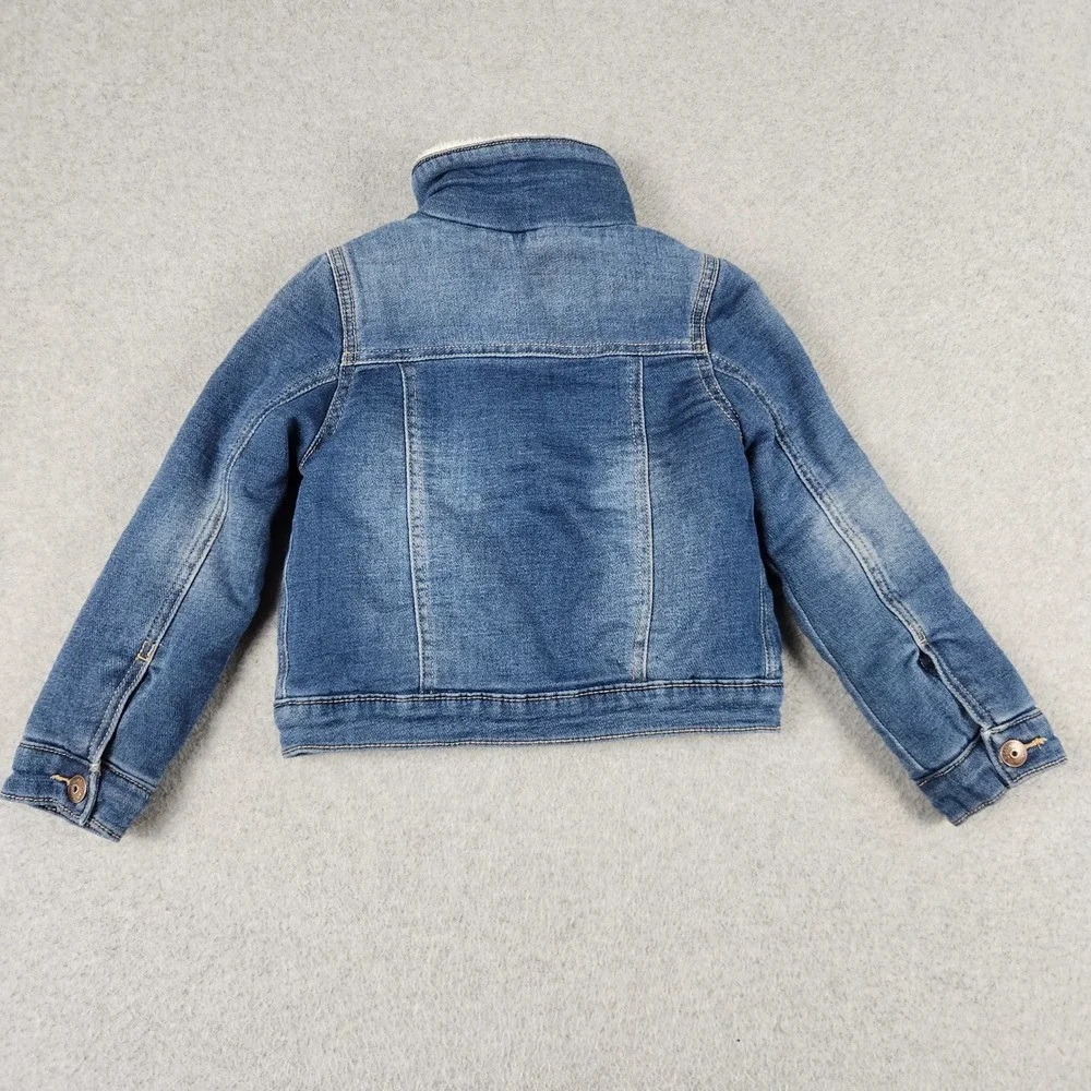 OshKosh B'gosh Trucker Jacket Girls 6/6X Blue Denim Sherpa Collar Button Front